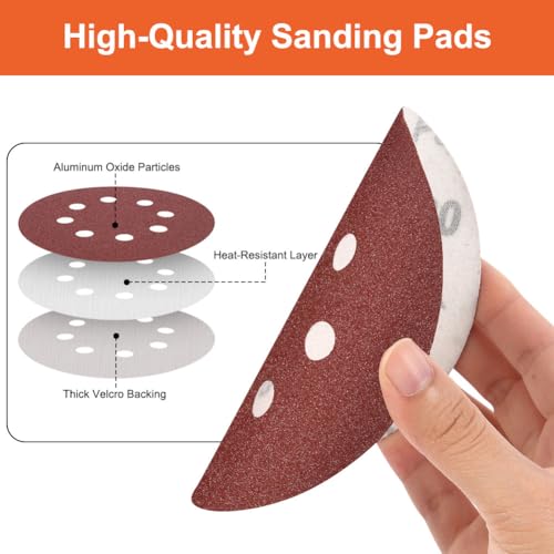 Flintronic Schleifpapier 125mm, 60 Stück 8 Loch Rund-Schleifpapier, Schleifscheiben für Metall, Holz, Plastik, Trockenbau, Zubehör Materialien für Schwingschleifer, Körnung P40 P60 P80 P120 P240 P320