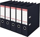 5x classeur à levier noir, pour l’archivage et l’utilisation au bureau, couverture plastique, dos 7,5cm, capacité : 500 feuilles (80g/m²)