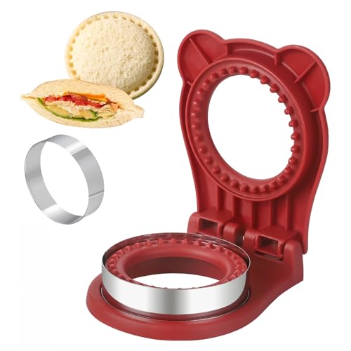 CHICHAUS Uncrustable Sandwich Maker,Sandwiches Pocket Circle Shape 3.7Inch Sandwich Cutter and Sealer,Sandwich Cutter for Kids Breakfast and lunchboxes (Red)