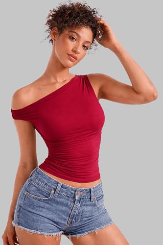 Image of London Hills Off Shoulder Tshirt for Women | Off Shoulder Top for Women Stylish | Concert Tops for Womens | Tops for Women Western | Tops for Woman | Women T-Shirts | Women's One Shoulder Top