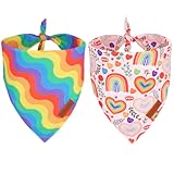 PTDECOR Rainbow Dog Bandanas Pride Day Dog Scarf Reversible Triangle LGBT+ Rainbow Bandanas for Medium Large Dogs Pets (Pride, Large)