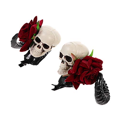 Lurrose Halloween Skull Hair Clip Day of the Dead Rose Flower Skull Barrettes Gothic Hair Accessory for Women Girl 1 Pair