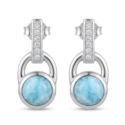 Natural Dominican Larimar 925 Solid Sterling Silver Earrings 22mm
