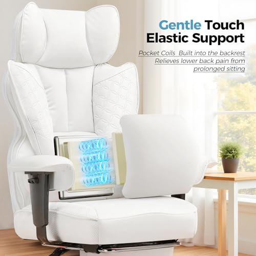COMHOMA Desk Office Chair Big and Tall Office Chairs Ergonomic Gaming Chairs with Wide Seat Leather High Back Chair with Foot Rest Adjustable Armrests Pocket Spring Lumbar Support — view 4