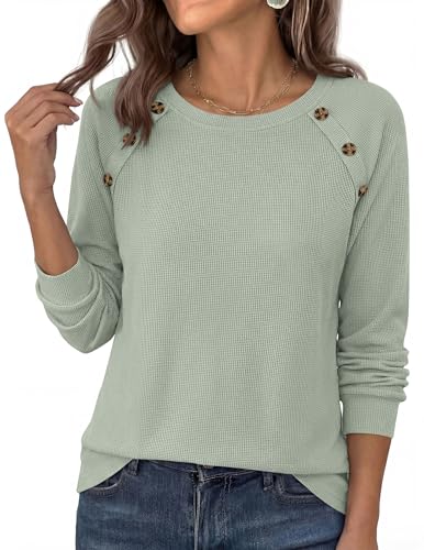 PRETTYGARDEN Fall Long Sleeve Waffle Knit Shirts for Women, Sage Green,XXL — view 5