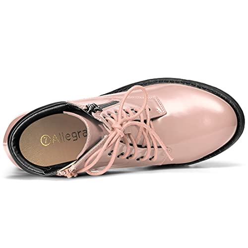 Allegra K Allegra K Women's Round Toe Chunky Heel Lace Up Zipper Pink Combat Boots 7 M US