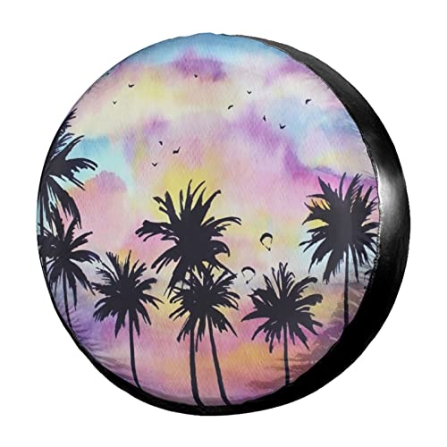 Image of Tropical Palm Tree Painting Spare Tire Cover Dust-Proof Wheel Tire Cover Fit Trailer, RV, SUV and Many Vehicle 15 Inch