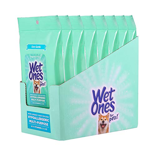 Image of Wet Ones for Pets Multi-Purpose Dog Wipes With Vitamins A, C & E | Fragrance-Free Dog Wipes For All Dogs Wet Ones Wipes with Wet Lock Seal | 30 Count Pouch - 8 Pack