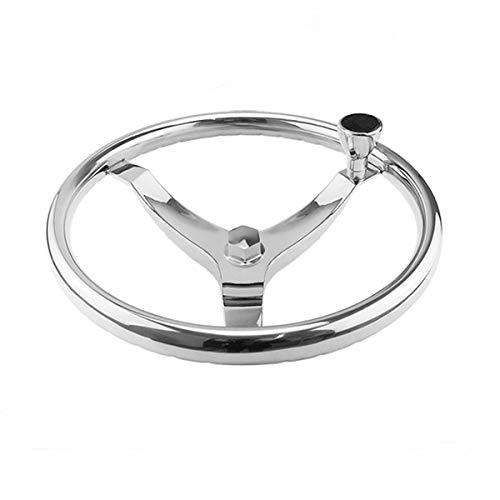 Credstar Stainless Steel Boat Steering Wheel ,3 Spoke 13-1/2" Dia With Spinner Knob , With 5/8" -18 Nut For Seastar And Verado #TOP2