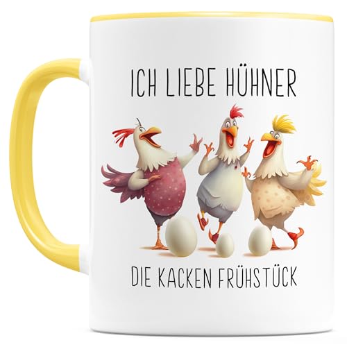 Hühner Tasse personalisiertes Geschenk für Hühnerfreunde & Hühnerliebhaber Huhn Keramiktasse mit Spruch Geschenkidee Landwirt lustige Kaffeetasse 330ml (Ich liebe Hühner)