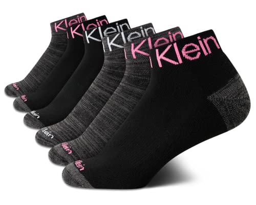 Image of Calvin Klein Womens 6 Pack Cushioned Performance Quarter Ankle Socks, Black Assorted, 3.5-9 UK