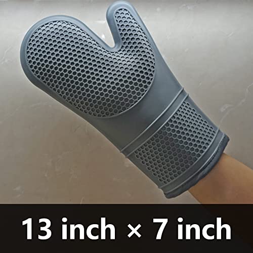 Silicone Oven Mitts Heat Resistant Comfort Safety Kitchen Oven Gloves With Quilted Liner Professionally Protect Your Hand During Baking Doing Bbq Or Carry Hot Pot-1 Pair Gray Oven Mitts #TOP3
