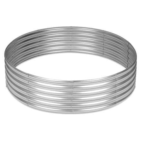 OUSHENG 4x4x1ft Round Galvanized Raised Garden Beds Outdoor, Steel Fire Pit Ring Flower Planter Large Metal Above Ground Boxes Kit for Gardening Vegetables Outside Cover
