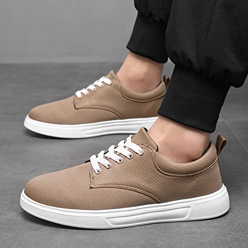 Men Casual Shoes Fashionable and Simple Solid Color Thick Bottomed Flat Bottomed Comfortable Canvas Dress Down Shoes Men (Khaki, 8.5)3