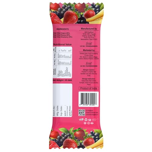 Image of BAREFRUIT 100% Mix Fruit Bar | Healthy Breakfast Diet Energy Snacking Bar For Kids & Adults | Plant Based Protein & Fibre - Rich In Vitamin A, C | No Added Sugar, Zero Preservatives | Pack of 6 (150g)