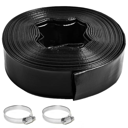 Gonioa Pool Backwash Hose 1 1/2 Inch Diameter x 50 Feet - Heavy-Duty PVC Pool Drain Hose Reinforced Discharge Hose with Clamp for Swimming Pools Black