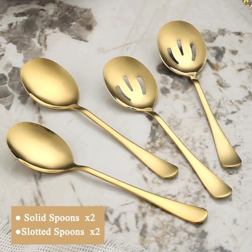 Gold Serving Spoons 4 Pieces, ReaNea Stainless Steel Serving Utensils Set inclunde 2 Serving Spoon 2 Serving Slotted Spoons, Dishwasher Safe - Image 5