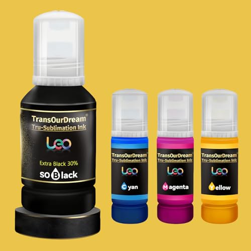 TransOurDream Tru-Sublimation Ink 337ML Autofill Bottles for ET-2400 ET-2720 ET-2760 ET-2750 ET-4800 ET-2800 ET-2803 ET-2850 Inkjet Printers Heat Press Transfer on Mugs T-Shirts