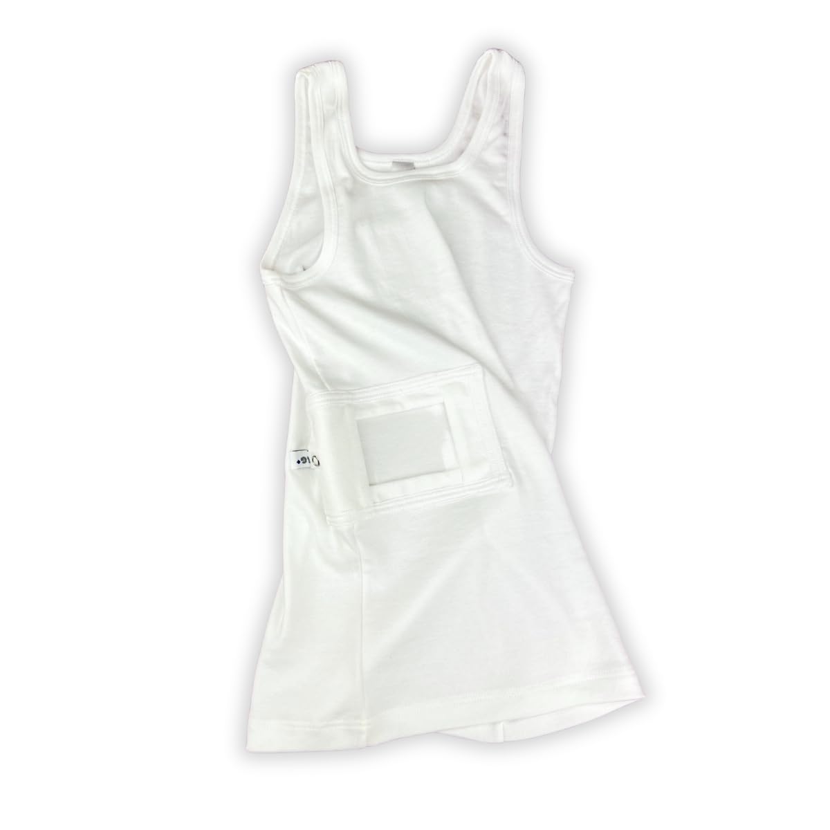 Pumpenshirt weiß – mit integrierter Pumpentasche und Sichtfenster, wählbar rechts/links – für Insulinpumpe – in Größen 104-164 (Tasche rechts, 146-152)