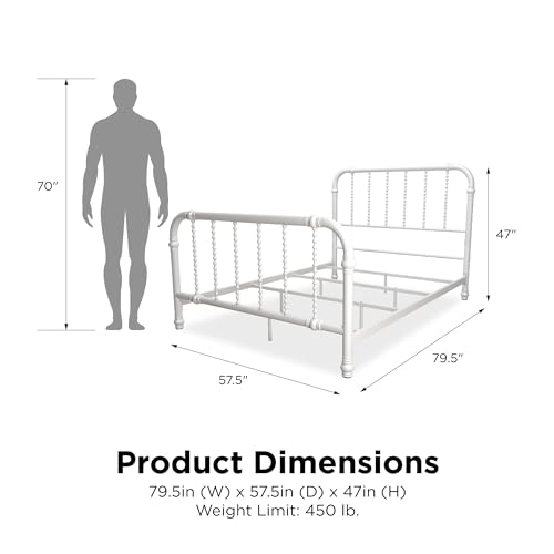 DHP Jenny Lind Kids Metal Bed Frame with Country Chic Headboard and Footboard, Underbed Storage Space for Toys, Twin, White