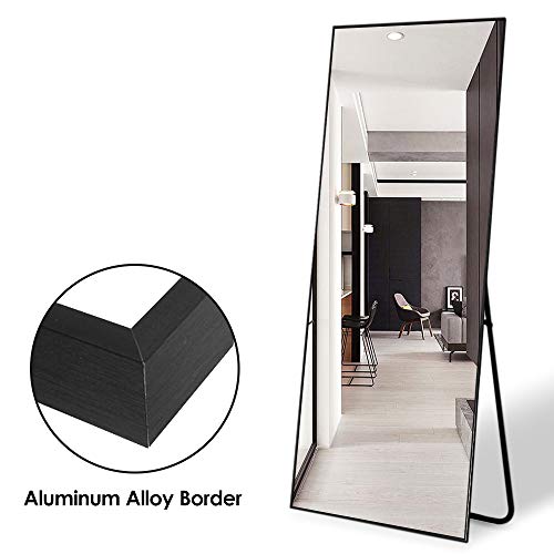 Neutype Full Length Mirror Standing Hanging Or Leaning Against Wall, Large Rectangle Bedroom Mirror Floor Mirror Dressing Mirror Wall-Mounted Mirror, Aluminum Alloy Thin Frame, Black, 65"X22" #TOP3