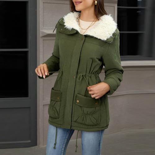 Womens Parka Witner Coats Trendy Winter Warm Fleece Lined Lapel Jackets - image 2