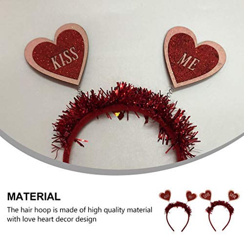 minkissy Love Heart Headband Glitter Head Bopper Kiss Me Pattern Valentines Day Hair Accessories Felt Holiday Party Headwear Costume Headpiece For Photo Props Wedding Party Favors Red - Image 3
