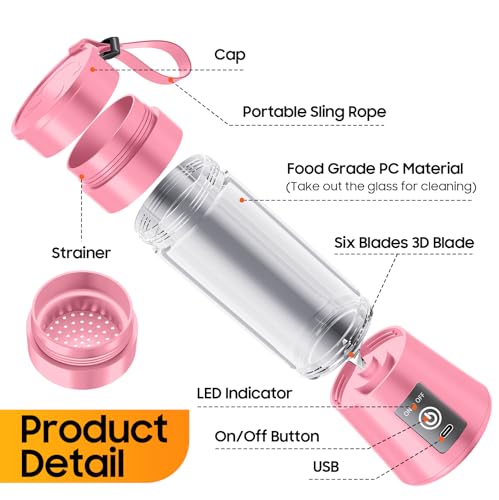 2026 Newly Upgraded Portable Smoothie Blender - Cordless Personal Blender Type-C Rechargeable, 13Oz Juice Cup BAP Free, 20,000Rpm Speed Powerful Blending, Freshly Squeezed in Sports/Office