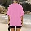 Womens Oversized Vintage Tee Shirts | Washed Crew Neck | Loose Distressed Tees Fashion Cotton Clothes - Daily Hot Pink XXL #2