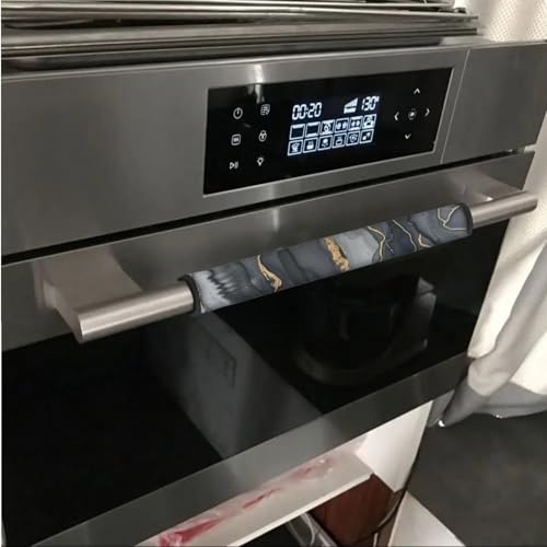 Image of Refrigerator Microwave Door Handle Covers Set of 6 Washable Kitchen Appliance Decor Handles Decorative Microwave Dishwasher Door Cloth Protector, Marble Black Gold