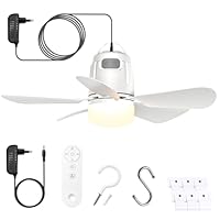 Gliztech Ventilator Lampe 50cm Deckenventilator mit Beleuchtung mit 5m Netzstecker und Fernbedienung Lüfterleuchte, Geeignet für Schlafzimmer, Terrasse, Sonnenschirm, Werkzeugraum, Pavillon, Vordach