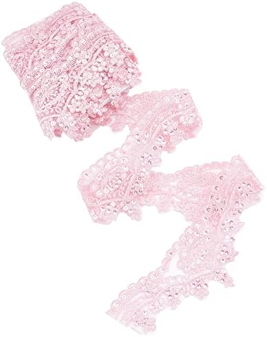 arricraft 5 Yards Lace Trim, 3.15 Inch Wide Sewing Lace Ribbon Edging Trimmings Sequin Lace, Craft Lace Edge for Bridal Wedding Party Decor and Dresses Clothes Decor(Pink)