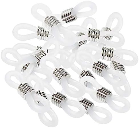 TTSAM 40 Pieces Eyeglass Chain Ends Adjustable Rubber Spectacle End Connectors for Eye Glasses Holder Necklace Chain (White and Silver)