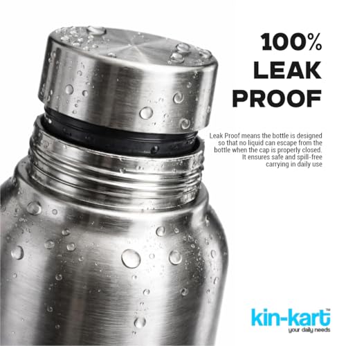 Image of Kin-Kart Water Bottles 1000 ml Stainless Steel Water Bottle 1 Litre | Eco friendly Steel BPA Free Leakproof Water Bottles for School, Office, Home, Gym (MOZER, SILVER)