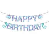 Happy Birthday Banner Mermaid Pre-assembled, Mermaid Birthday Decoration for Girls, Mermaid Party Supplies for Mermaid / Under The Sea Animal Themed Birthday Party, Baby Shower