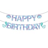 Happy Birthday Banner Mermaid Pre-assembled, Mermaid Birthday Decoration for Girls, Mermaid Party Supplies for Mermaid / Under The Sea Animal Themed Birthday Party, Baby Shower