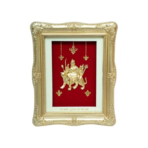 Image of EKA Divine Series - Durga 24kt Gold Foil Table Top | Symbol of Strength, Protection & Positivity | Auspicious Decorative Gift for Navratri, Home, Office & Pooja Room (7.5 cm x 9 cm)