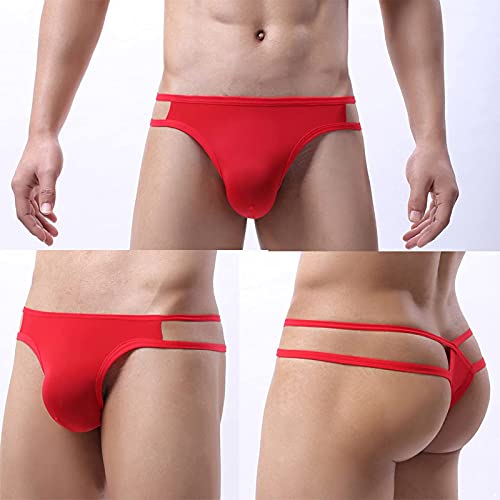 Taikmd Men's Bulge Pouch T-Back Thongs Bikini Briefs Double Straps Low Rise Jockstrap Underwear G-String Clubwear (Red, Large) #TOP1