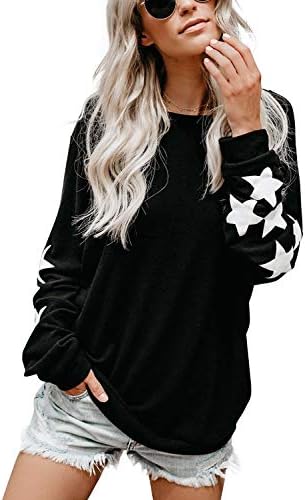 Blooming Jelly Womens Knit Pullover Sweaters Crewneck Long Sleeve Star Print Lightweight Cute Top(S,Black)