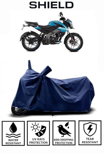 Image of Shield Heavy Duty Bike Cover for Bajaj Pulsar Ns 125 | All-Season, Tear-Proof Fabric | with Side Mirror Pocket & Buckle Belt | Bajaj Pulsar Ns 125 Bike Cover (Blue)