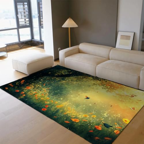 Tapis de salon vert plantes idéal comme tapis de jeu bébé doux et lavable