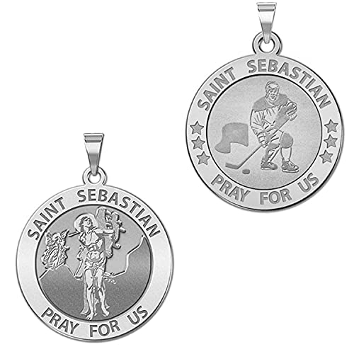 PicturesOnGold.com Hockey - Saint Sebastian Doubledside Sports Religious Medal 3/4 Inch in Sterling Silver