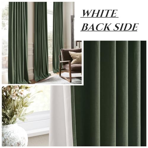 Image of QJmydeco 100 Inch Curtains for Classroom, 100 Percent Blackout Thermal Window Curtains for Sliding Glass Door Dark Olive Green Moody Heavy Duty Drapes Linen Pinch Pleated (40W x 100 x 2 Panels)