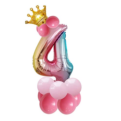 OZS 32"Crown Rainbow Number 4 Balloon, Children's Birthday Party Aluminum Foil Balloon Combination, Used for Window Dressing, Anniversary Events and Graduation Decoration (Rainbow Number4)