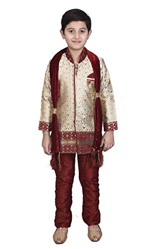 Image of Boys Sherwani Set | Brocade Sherwani for Boys | Kids Ethnic Wear | Party Outfit for Weddings Festivals & Special Occasions