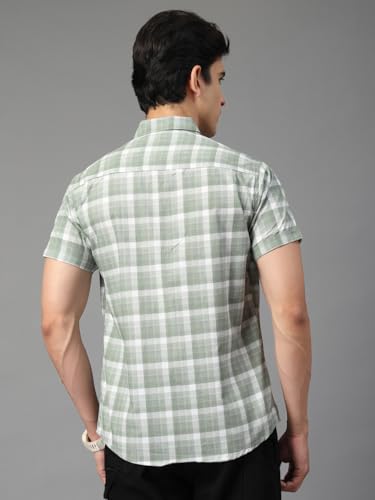 Image of Majestic Man Men's Slim Fit Premium Pure Cotton Plaid Check Half Sleeve Casual Shirt