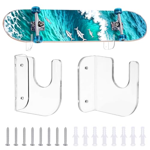 UNICRAFTALE 1 Pair Clear Acrylic Skateboard Wall Mount Display Bracket Skateboard Holder Stand Hanger Deck Rack with Screw and Pin for Storage Organize