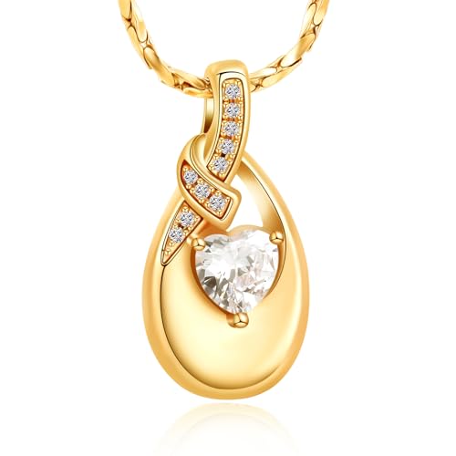 Collier urne de souvenir pour femme avec pendentif larme en acier et cœur en cristal brillant