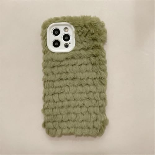 Étui en peluche iPhone 12 vert résout glissement mains froides coque silicone