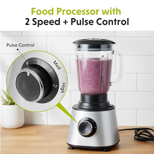 Image of Simple Deluxe Food Processor Blender Combo, 300W Electric Food Processor for Slicing, Dough, Vegetables, 6 Cup Chopper for Meat and Puree, 2 Speeds Adjustable, Safety Lock with 1.5L Glass Jar, Black
